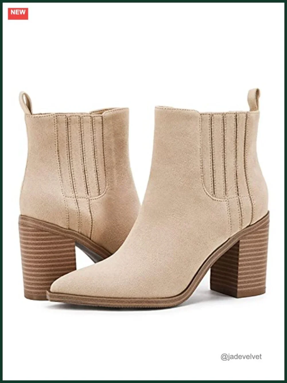 Womens Ankle Boots Slip On Pointed Toe Chunky Block Mid Heel Faux Leather